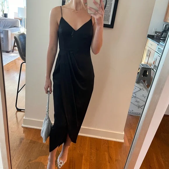 Express Dresses Express Black Satin Sleeveless Midi Dress